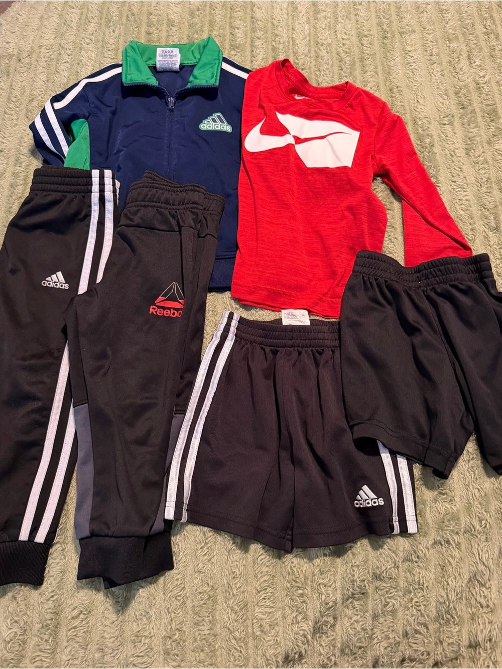 adidas Black Track Joggers & Shorts Set with Navy Green Jacket